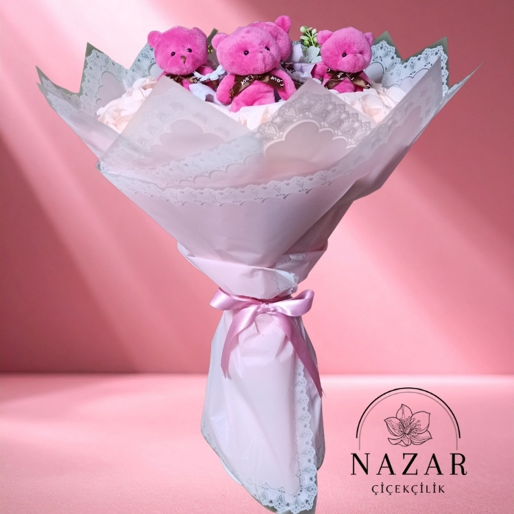 5 Ayıcıklı Pembe Demet